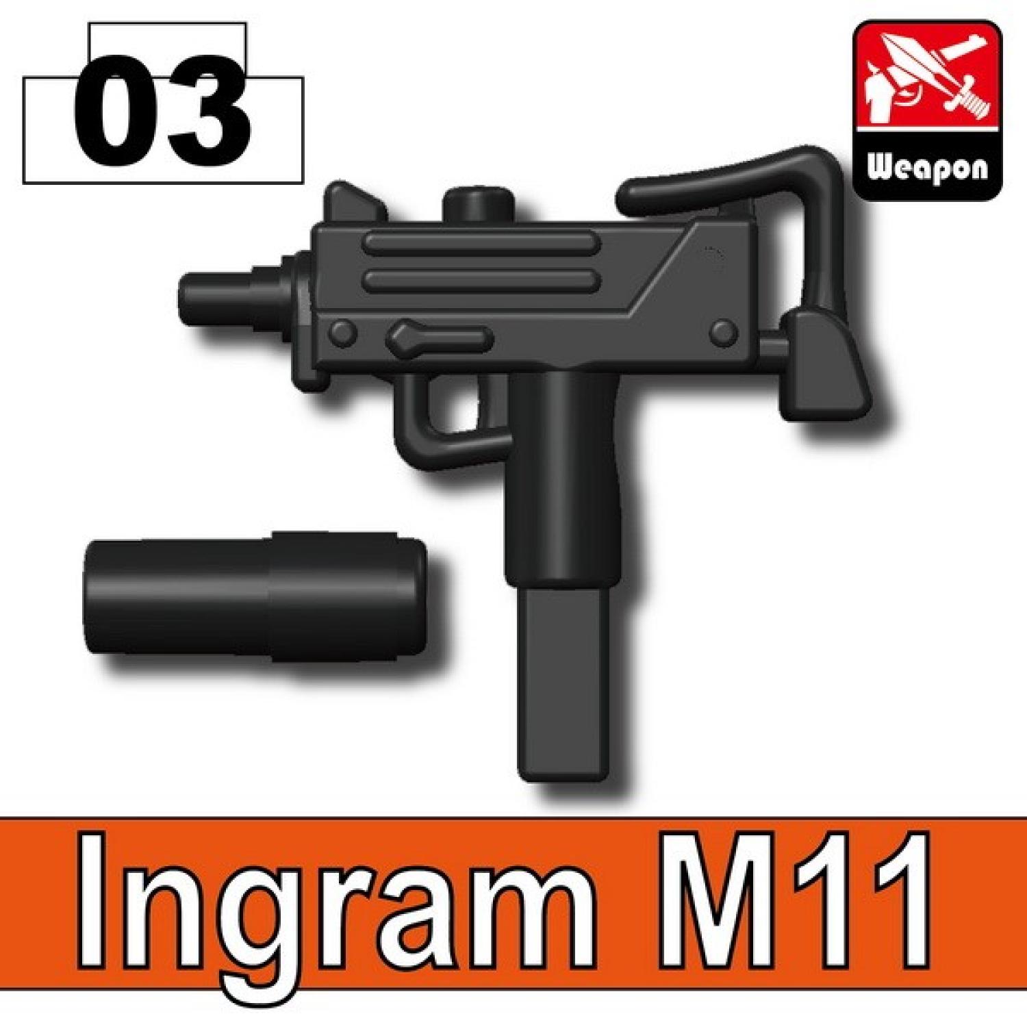 Minifig Cat Ingram M11 Submachine Gun with detachable Silencer