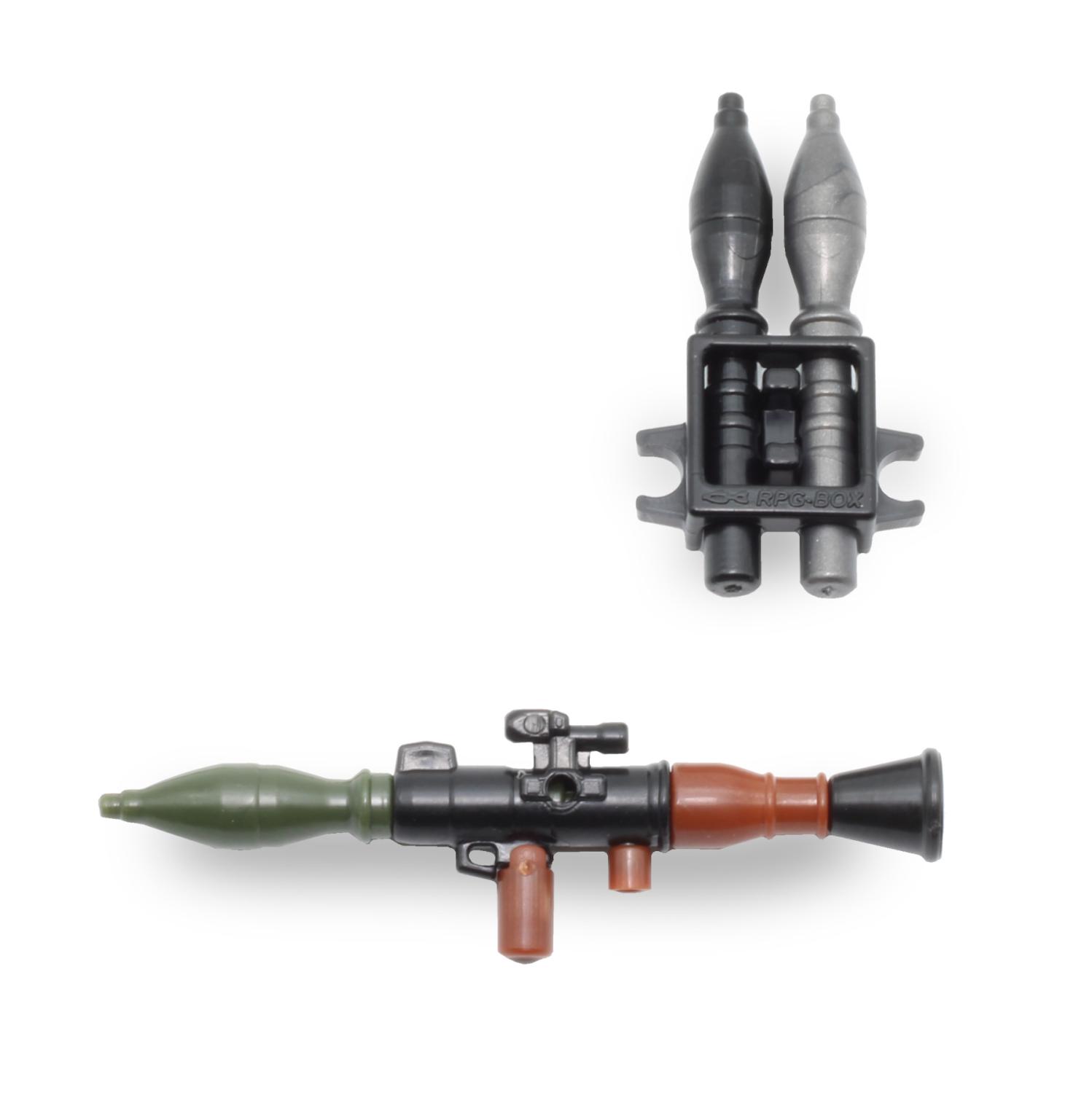 Minifig Cat RPG-7 Set mit 3 Raketen und Rucksack, kompatibel mit LEGO® Figuren